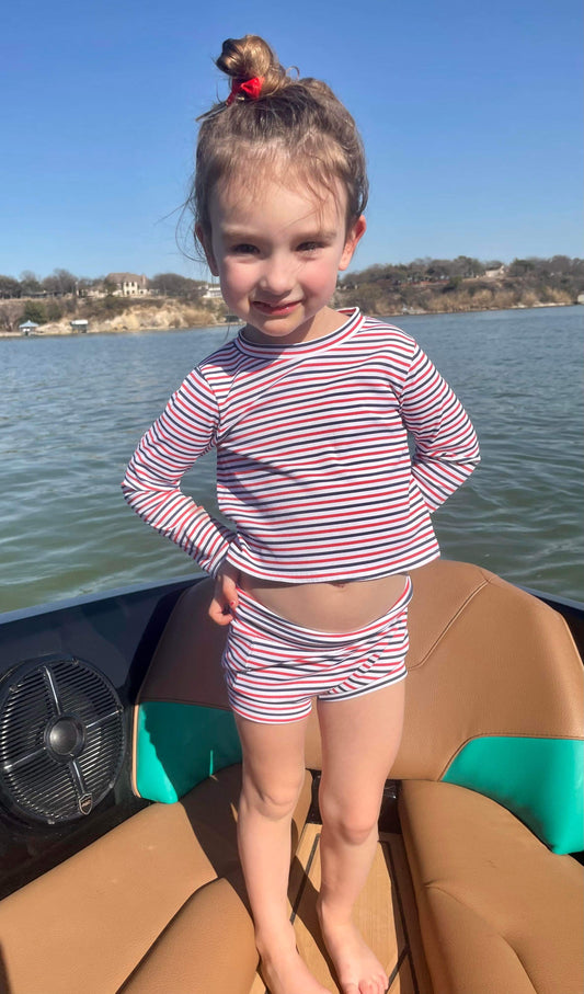 Red white and blue ribbed swim