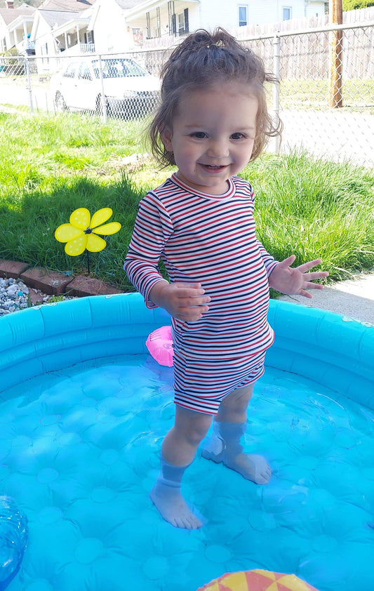 Red white and blue ribbed swim