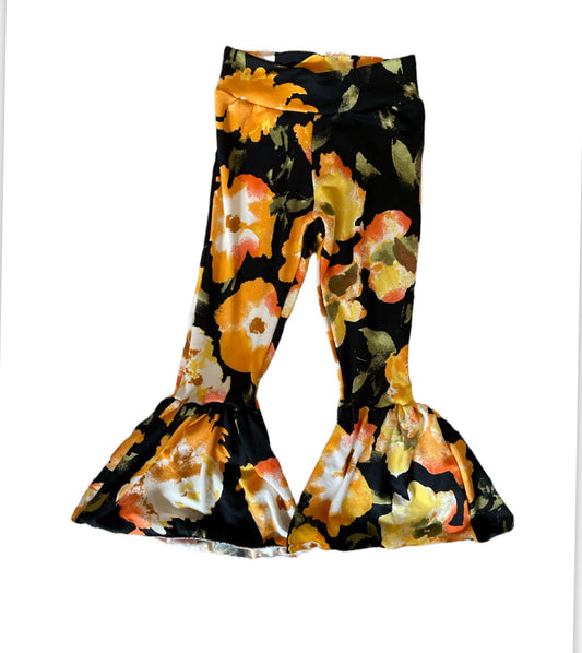 2t black and orange floral bell bottoms